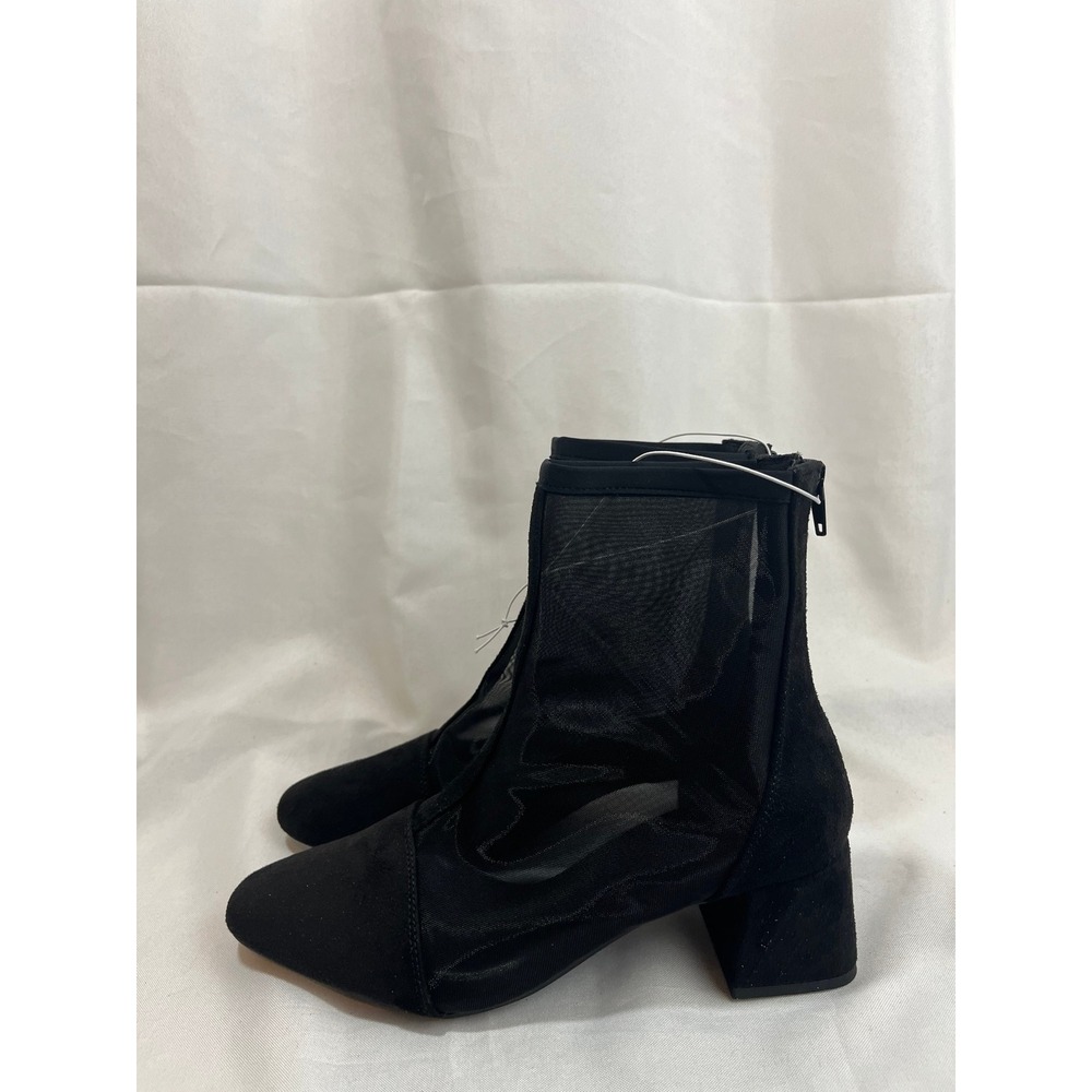 A New Day Black Mesh Ankle Boots‎ Block Heel Sheer Booties Memory Foam Womens 7